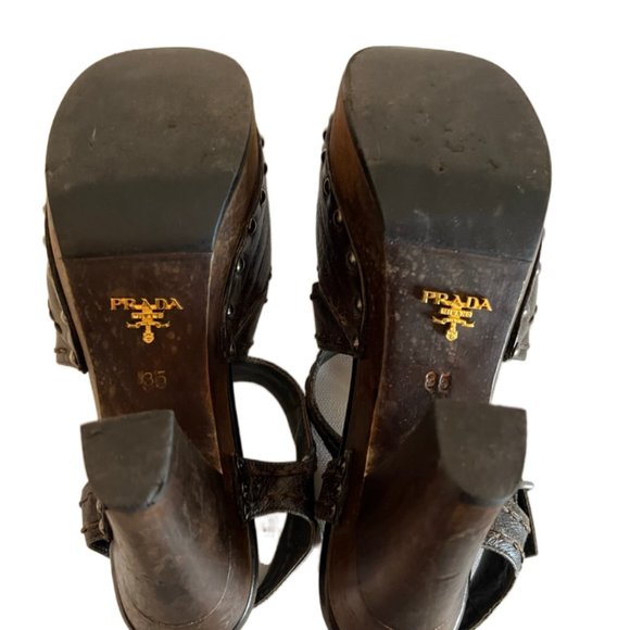 Prada distressed leather, wood platform/heel shoes Size 5 - Picture 10 of 10